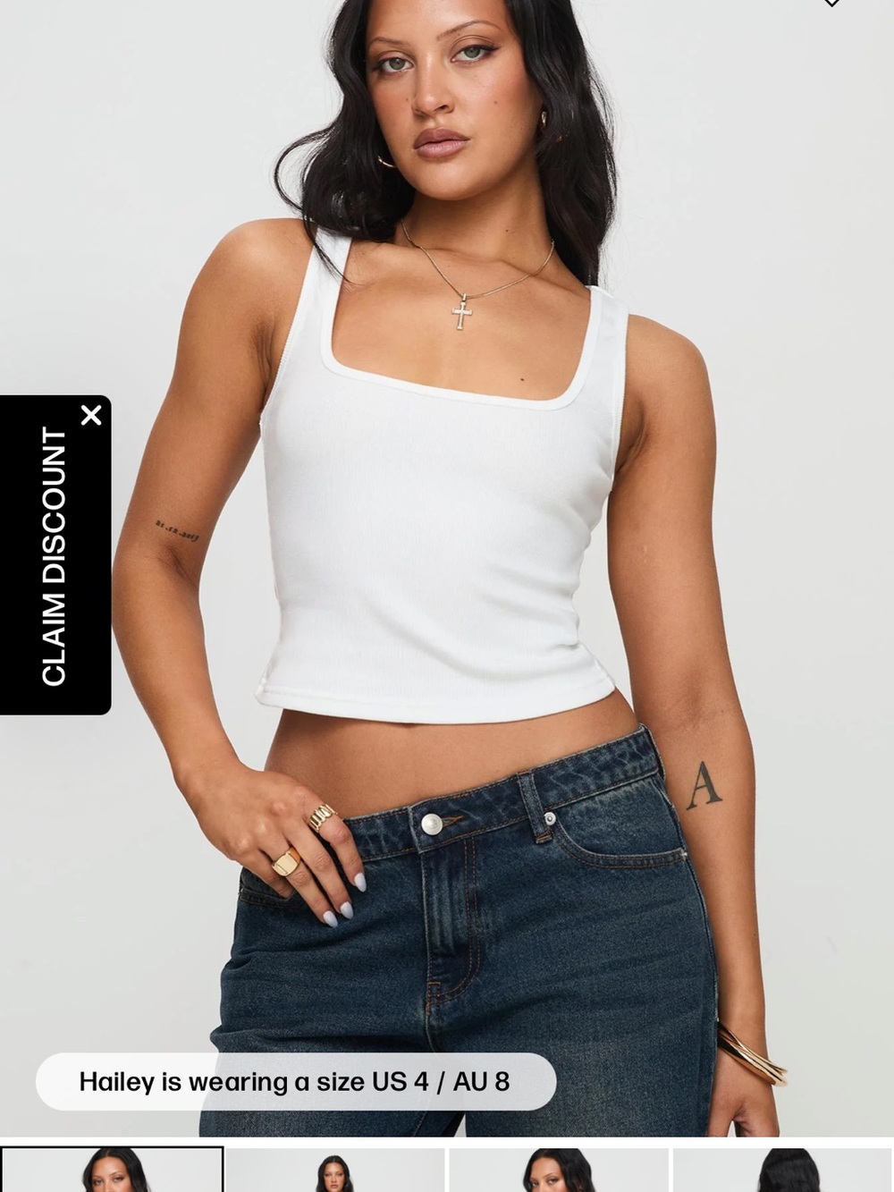Princess Polly White Square Neck Ribbed Crop Tank